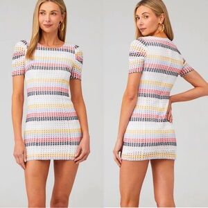 Amanda Uprichard White Striped Eyelet Short Sleeve Mini Dress Women’s Medium